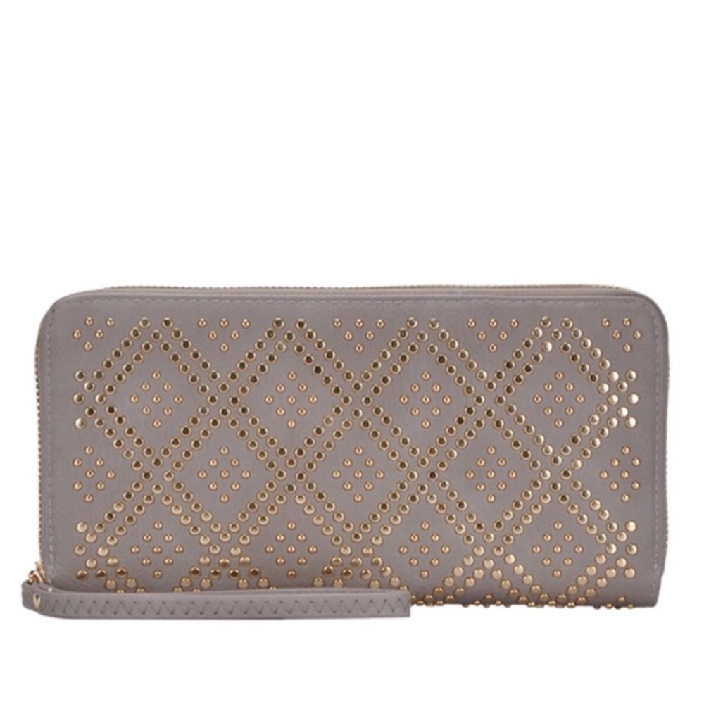 Bohemian Studded Vegan Leather Large Wallet Clutch